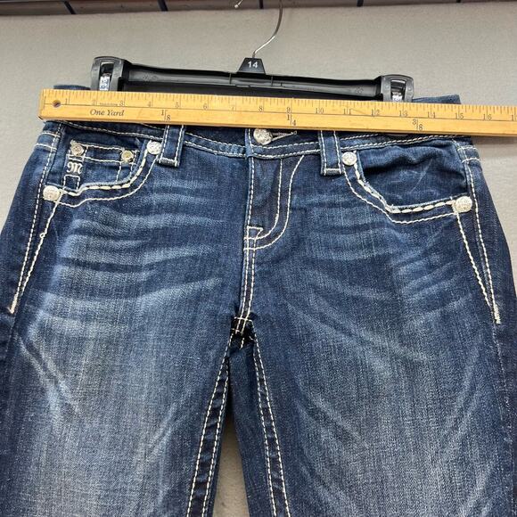 Miss Me Women's Jeans Size 26x33 Mid Rise Easy Boot Faux Pocket Biker Bling - Picture 3 of 16